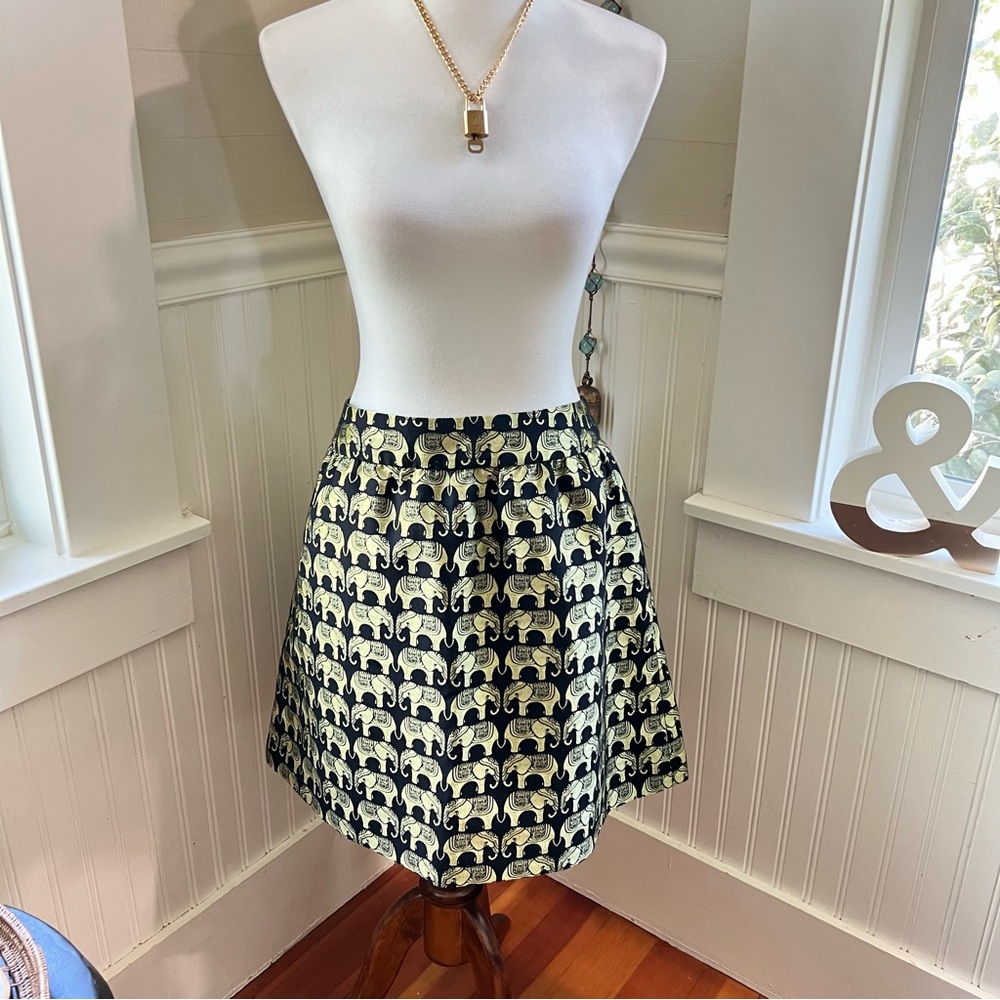 Crown & Ivy Skirt Elephant Print Metallic Gold Boho India Size 14 (1481)